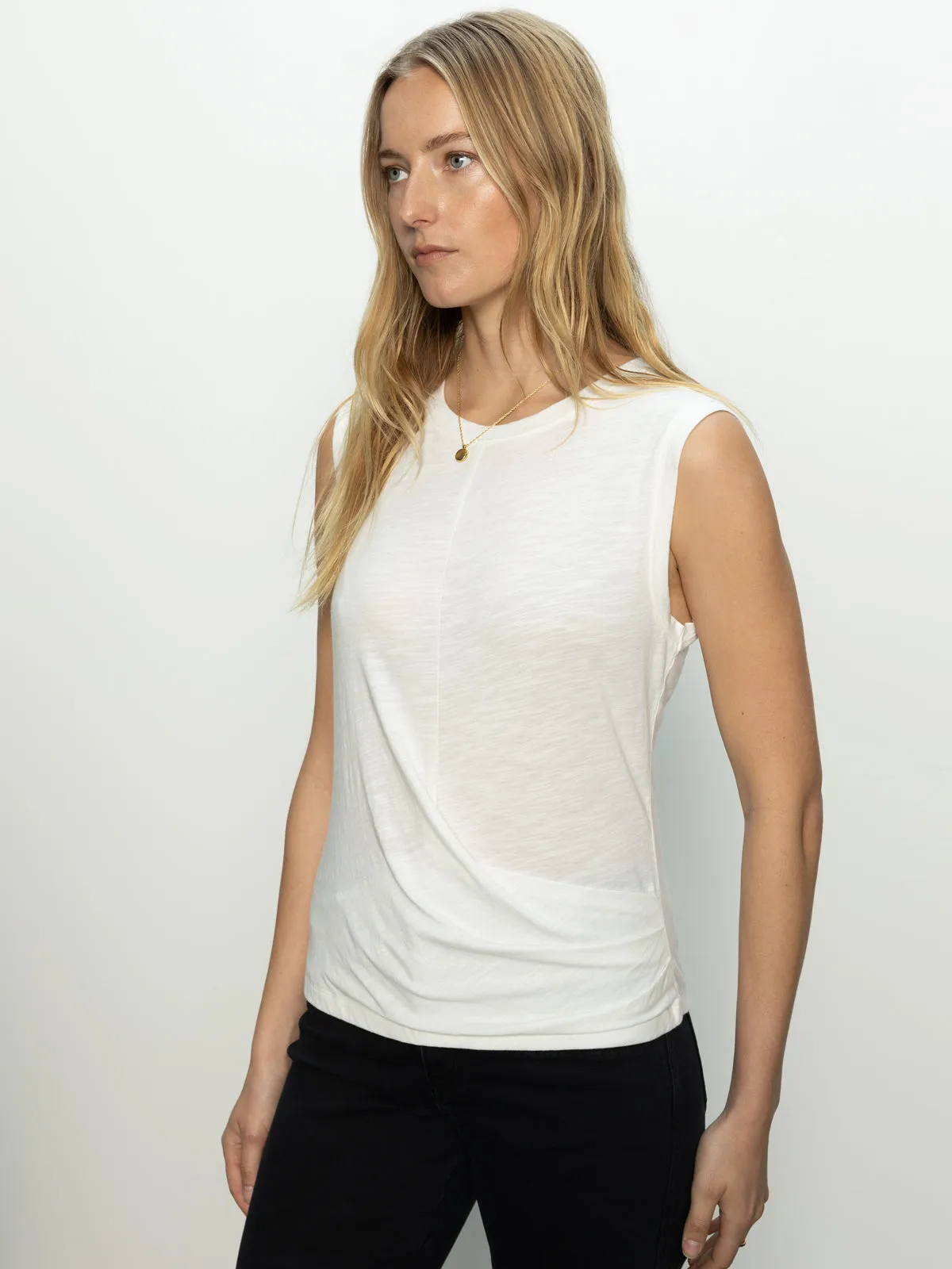 Relaxed Movement Draped Tank White