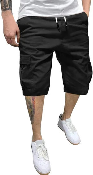 Drawstring Cargo Shorts for Men Elastic Waist Shorts Casual Cotton Shorts Summer Lightweight Shorts with Pockets