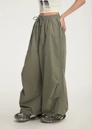 Drawstring Wide-Leg Parachute Jogger Pants