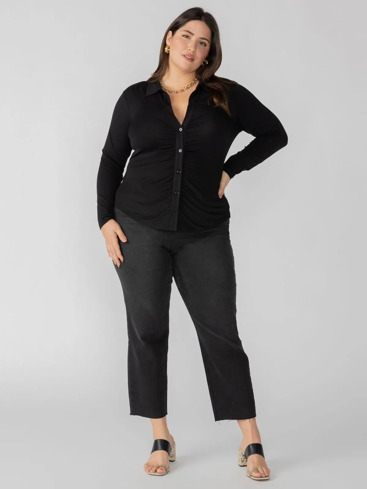 Dreamgirl Knit Button Up Top Black Extended Sizing Active Layer
