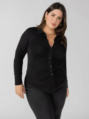 Dreamgirl Knit Button Up Top Black Extended Sizing AllDay Comfort