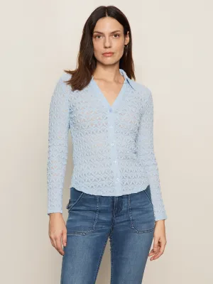 Modern Casual Dreamgirl Lace Button Up Top Blue Powder