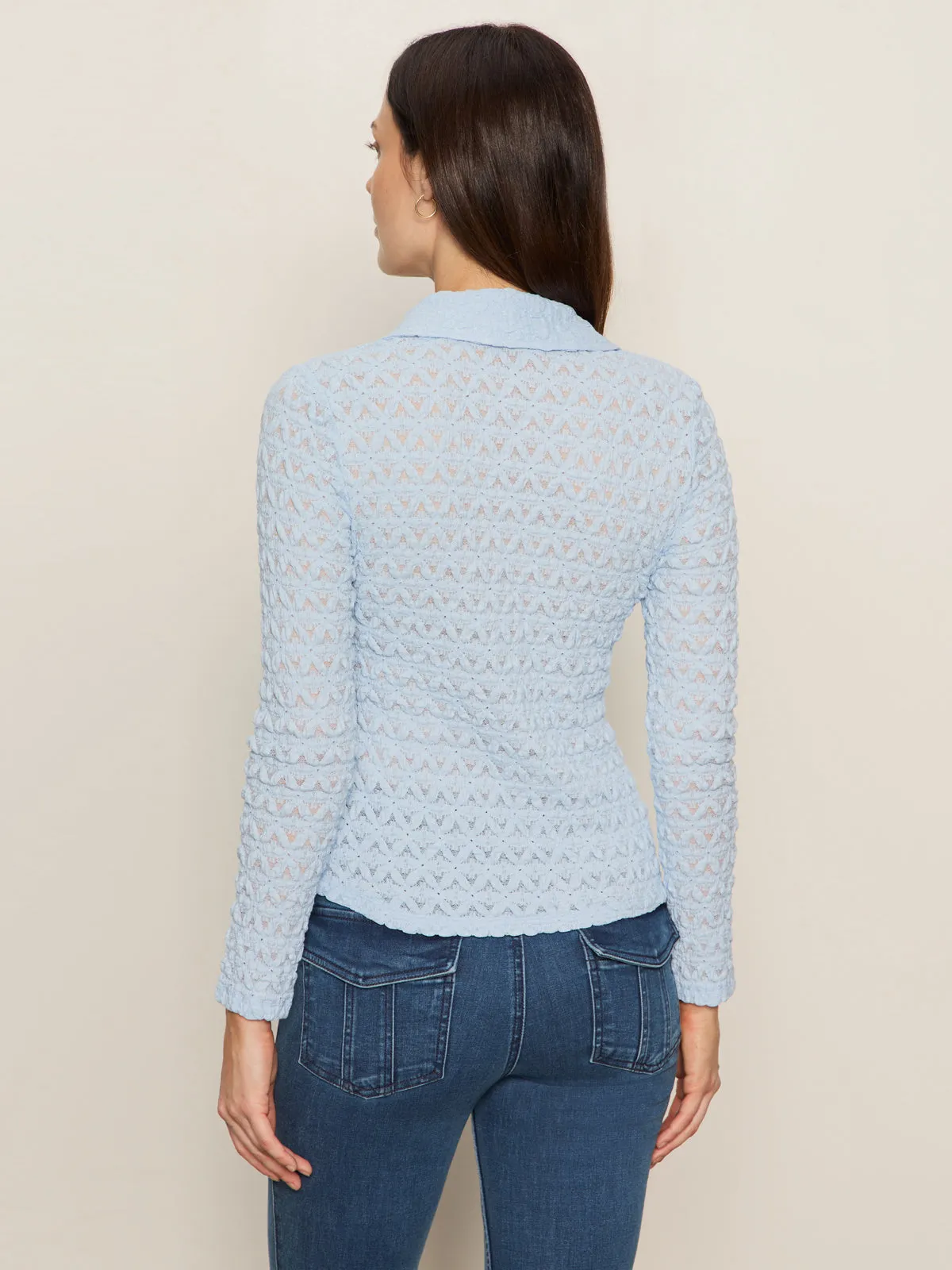 Dreamgirl Lace Button Up Top Blue Powder Sweat Absorbent Printed design
