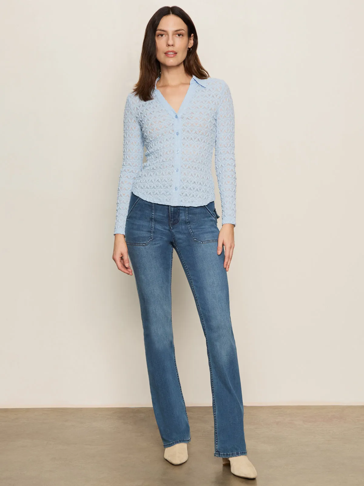 Dreamgirl Lace Button Up Top Blue Powder Comfortable Wear