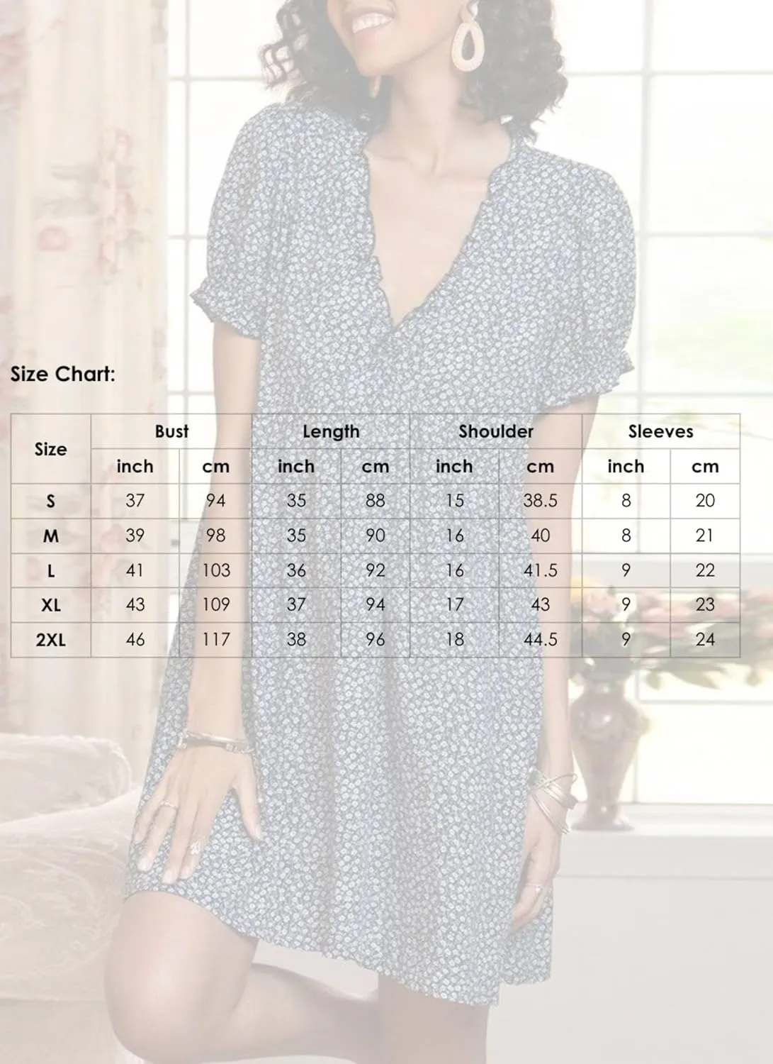 Dresses for Women V Neck Short Sleeves Stylish Blue and White Floral Printed Summer Beach Vacation Mini Shift Dress