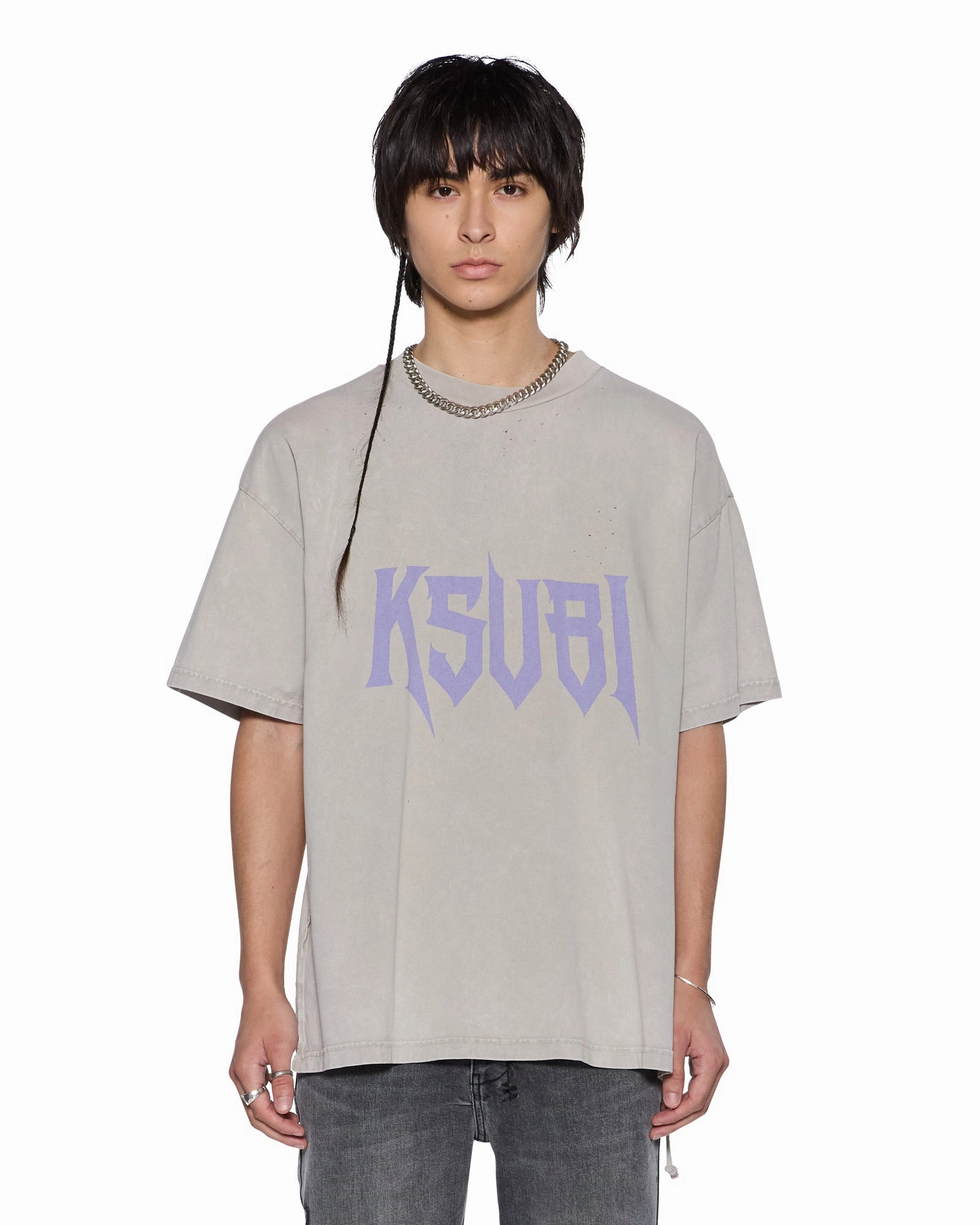 VintageWashEffect Cozy Comfort Fit BLASTED EKCESS SS TEE SMOKE GREY