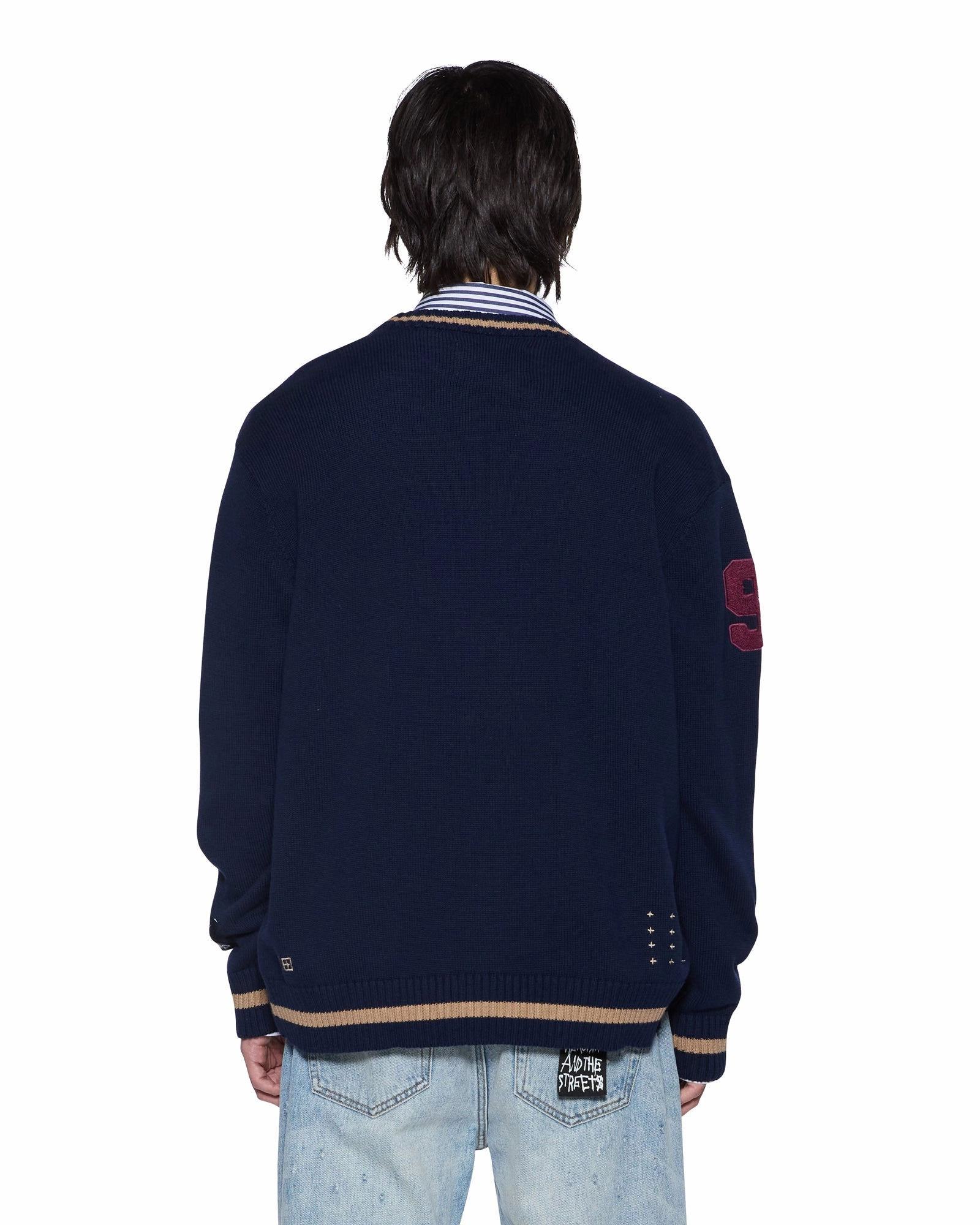 Rubberized grip Layered Sleeve PLAYOFF CARDIGAN NAVY