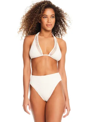 Sea Crochet High Rise Bikini Bottom White Sand Soft Cotton Tailored Placket