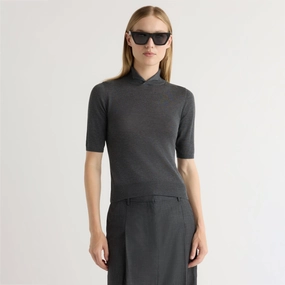 BreathableBack Breathable Underarm Gussets Gia Cotton-Silk Turtleneck Knit Top
