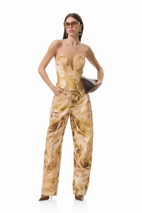 NonRestrictive Fit Slim Fit Design Drusilla Corset Top - Gold Rose Print