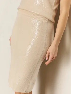 Sequin Pencil Skirt Sandstone Reflective Trim Options
