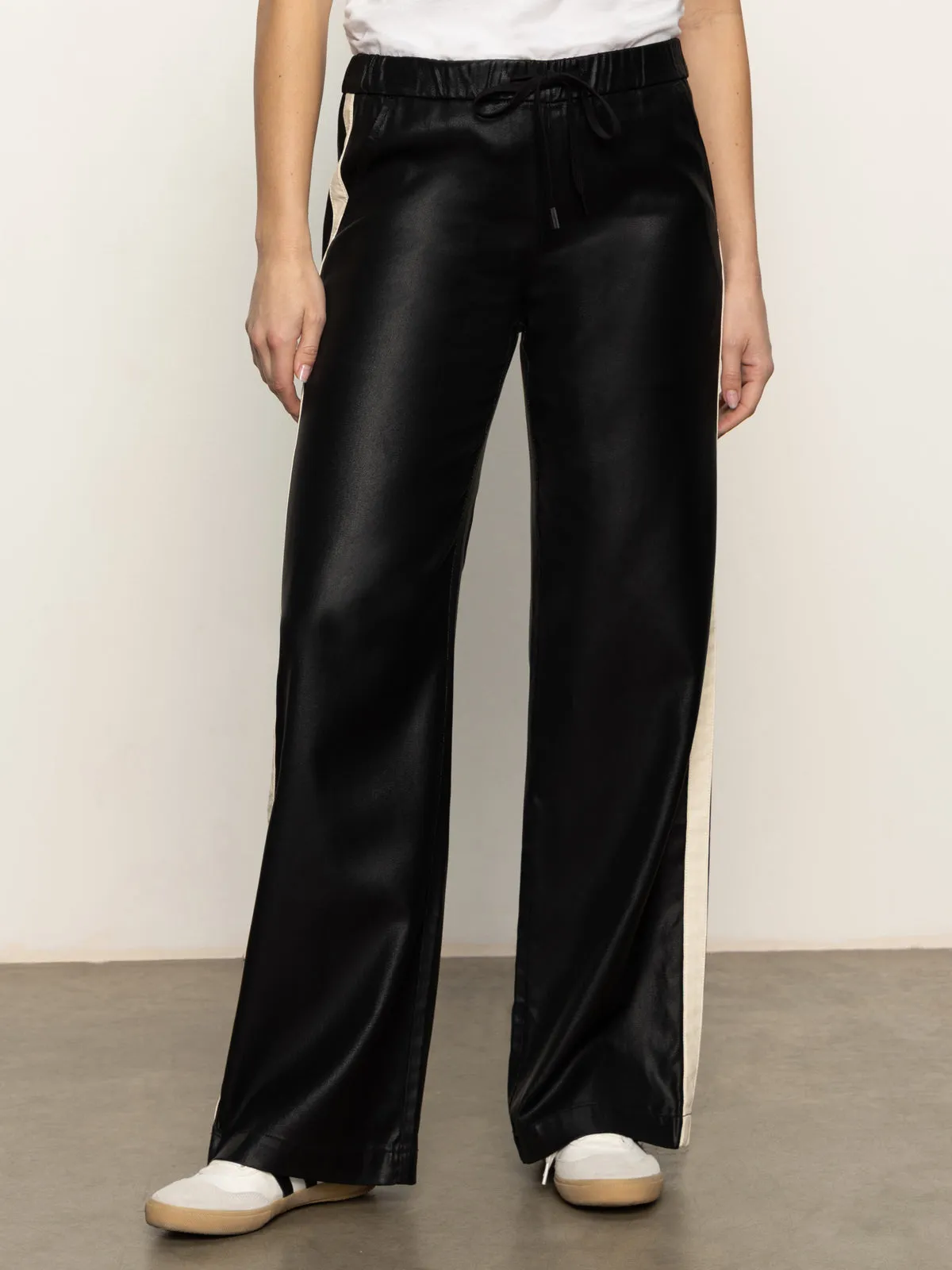 Coated Twill Track Pant Black Wrinkle Free Weave