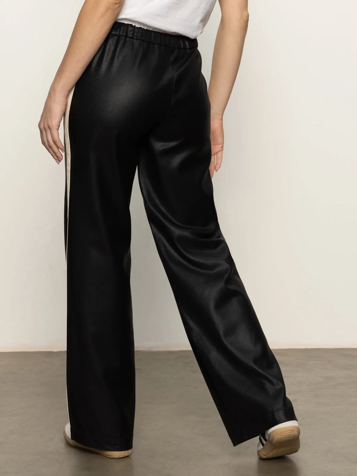 Hidden Storage Pockets Coated Twill Track Pant Black