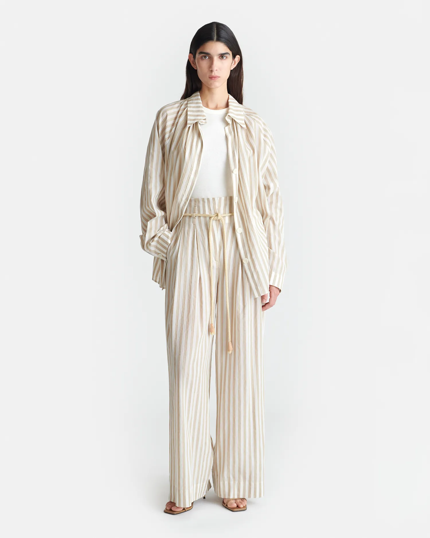 Flats Sporty Style Ada - Striped Linen Shirt - Beige