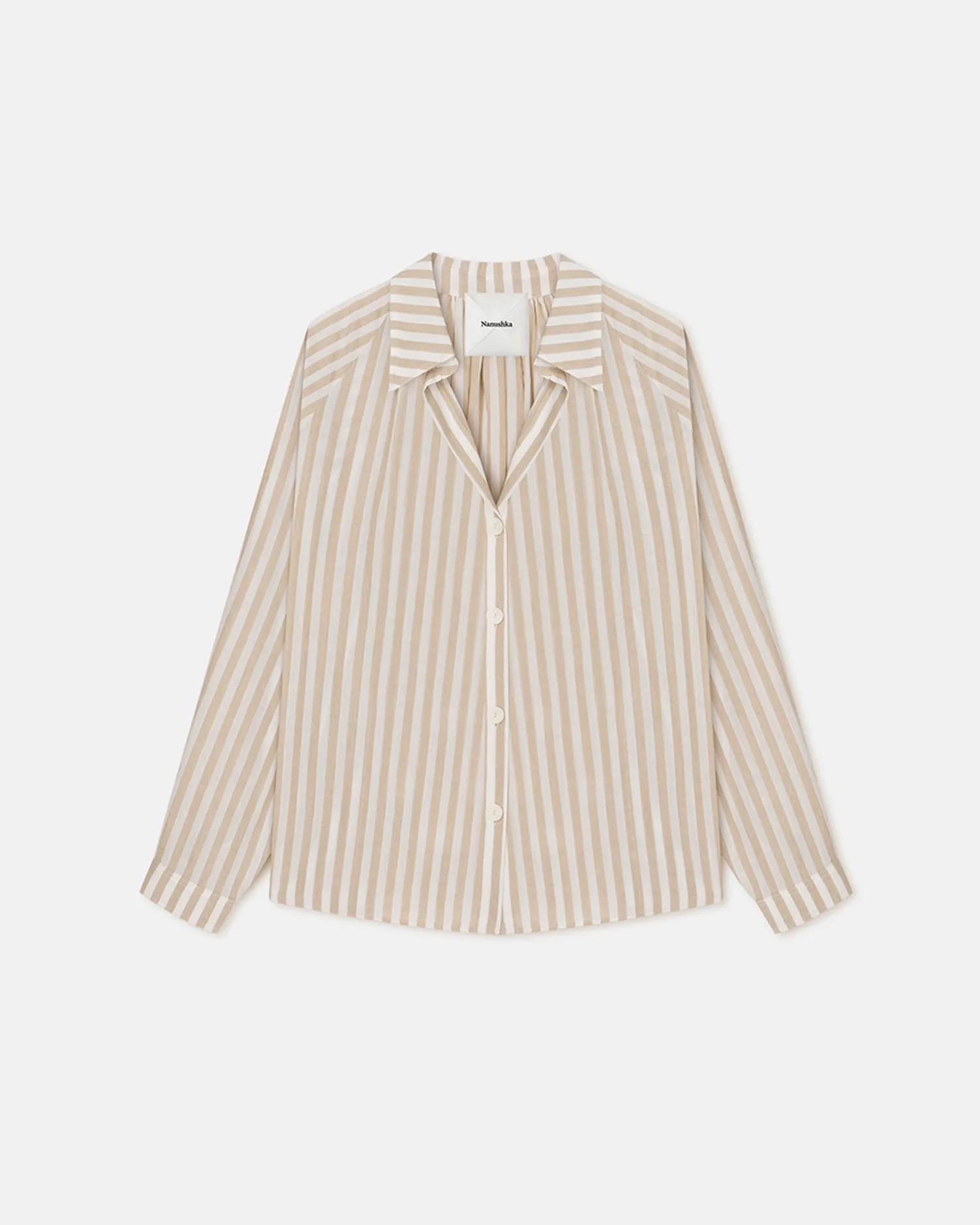 Ada - Striped Linen Shirt - Beige Water Resistant Finish Comfy Motion