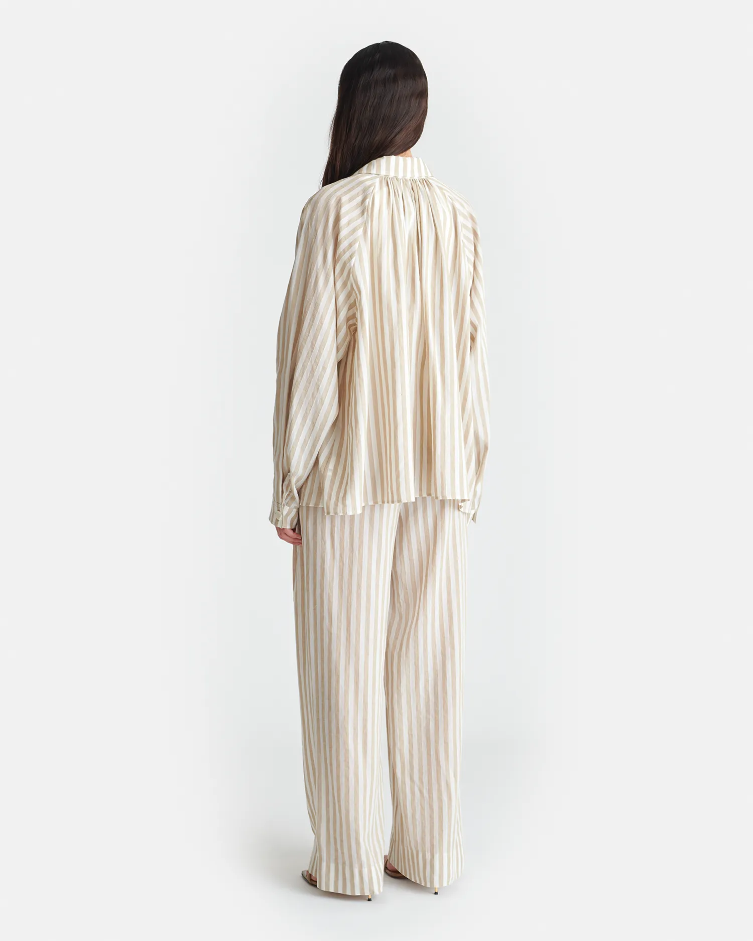 Quick Fit Design BreathableWebbing Ada - Striped Linen Shirt - Beige