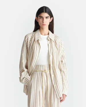Ada - Striped Linen Shirt - Beige swimming accessory floral shorts