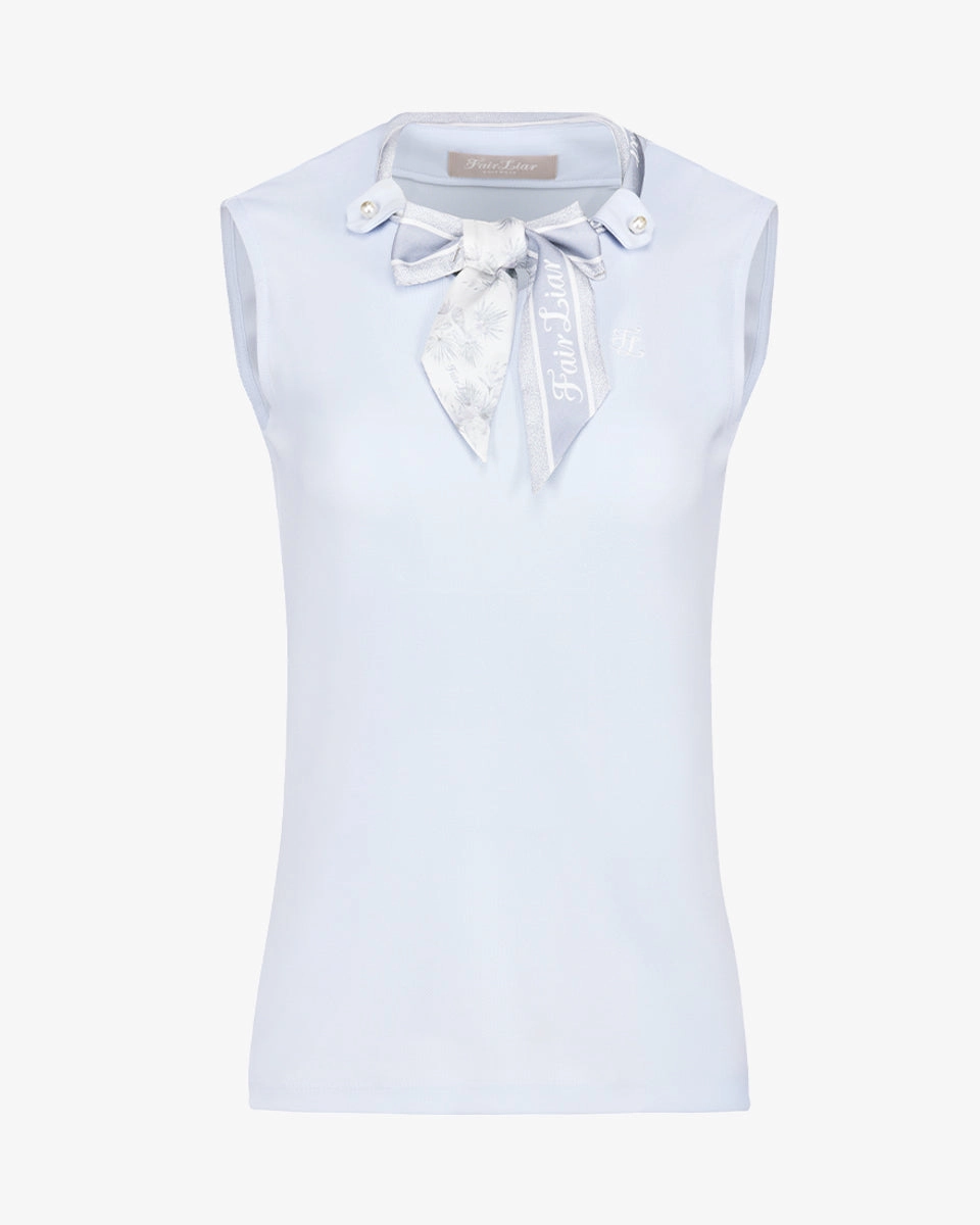 ClassicCrewNeck Botanical scarf set sleeveless t-shirt - Blue