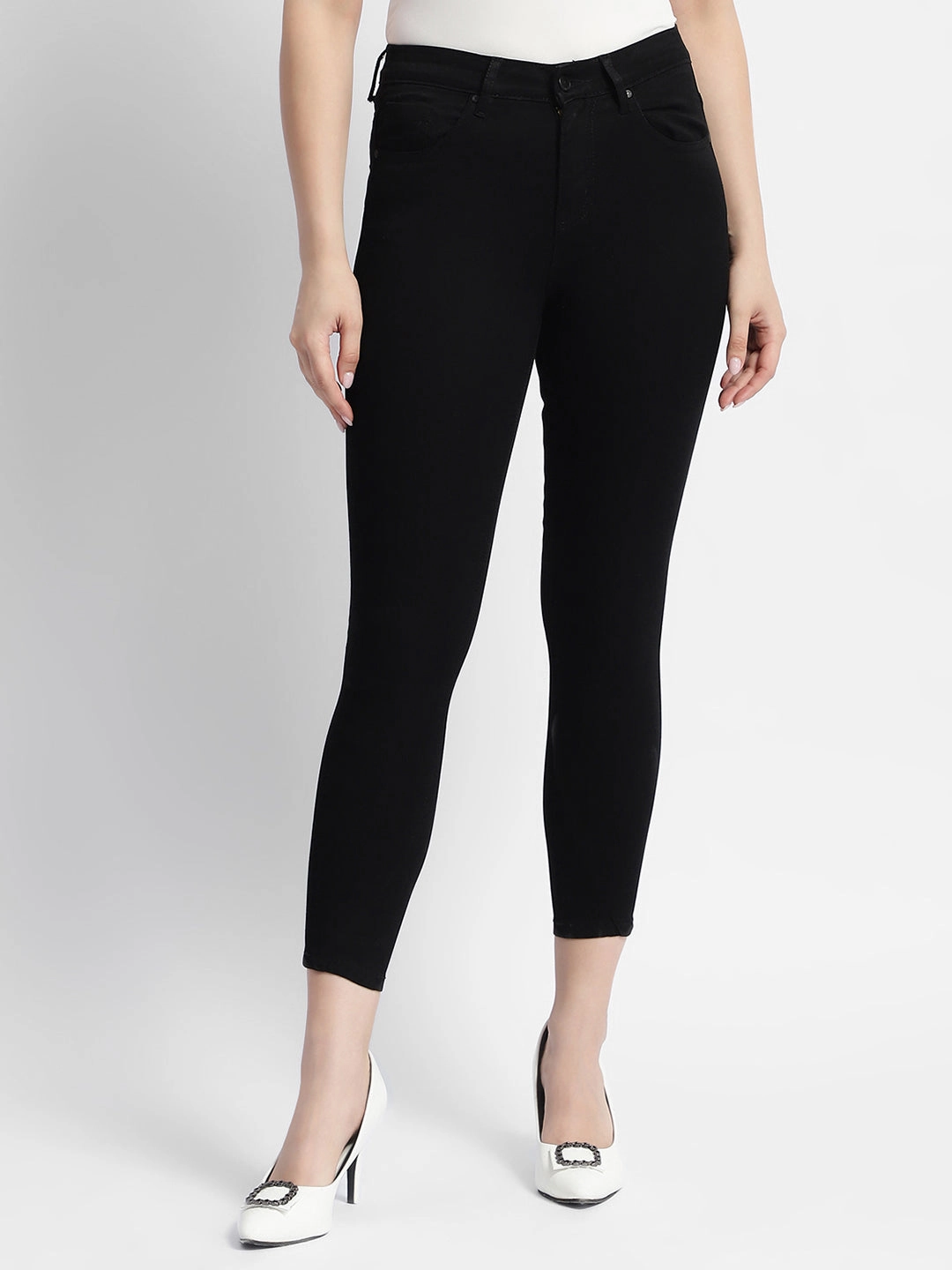 Sleek Option Madame Black Mid Rise Skinny Fit Denim Jeans