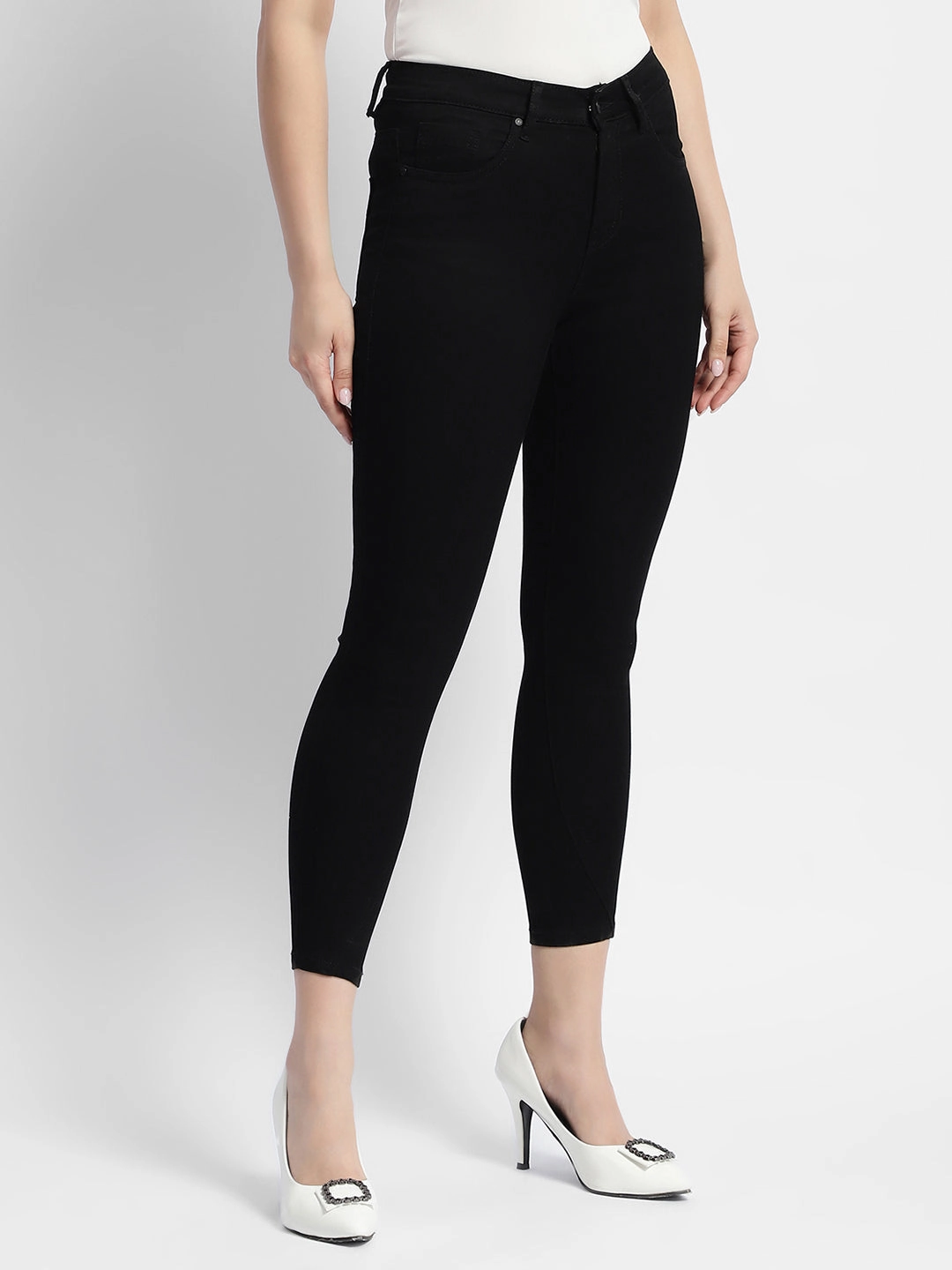 Madame Black Mid Rise Skinny Fit Denim Jeans Evening Stroll Weekend Getaway