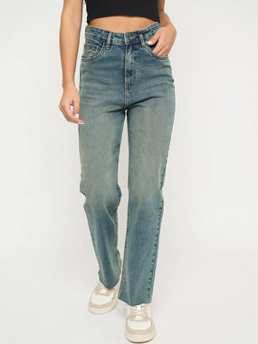 Comfortable Design Look Madame Whiskered Tinted Green Cotton Blend Jeans