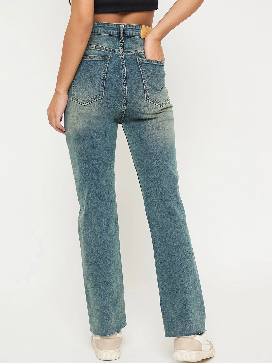 Madame Whiskered Tinted Green Cotton Blend Jeans Everyday Party Look