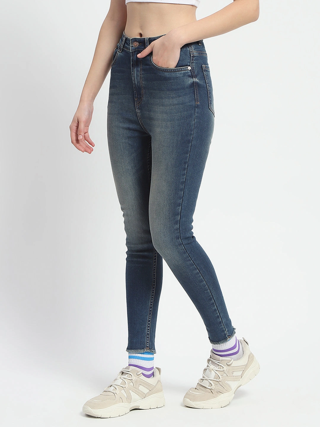 Professional Wear Premium Winter Warmth Organic Cotton Material Madame Whiskered Stone Wash Green Tinted Cotton Denim