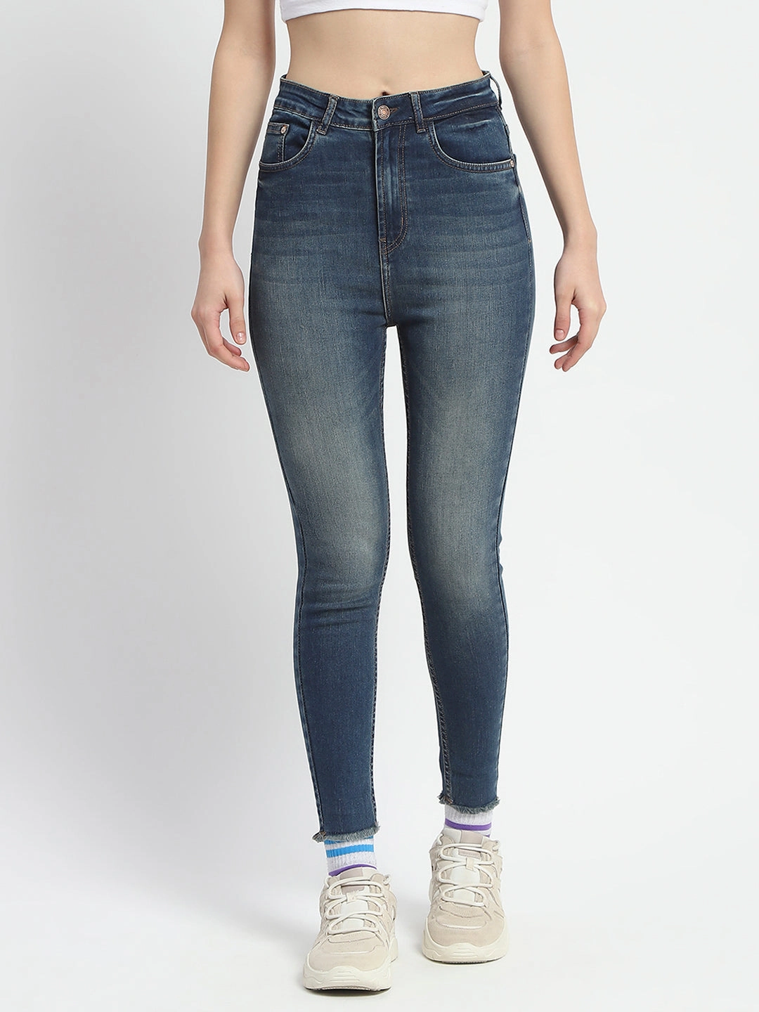 Madame Whiskered Stone Wash Green Tinted Cotton Denim Simple Attire Subtle Look