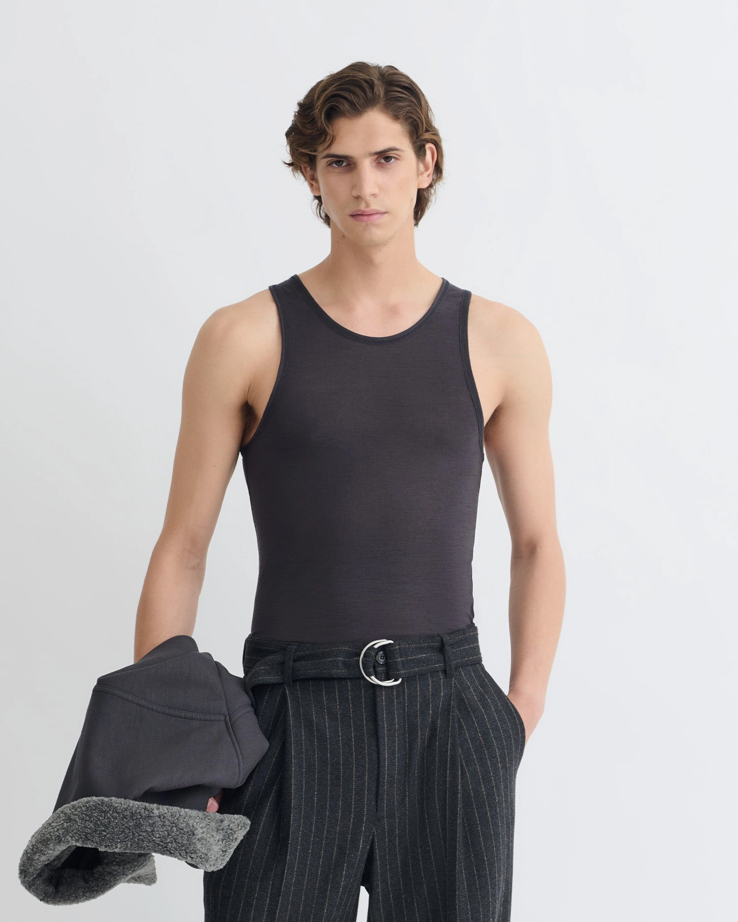 Jahi - Melange Wool Jersey Tank Top - Grey Melange ContrastStitching