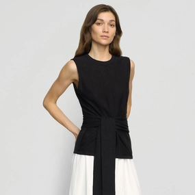 Rois Tie-Front Linen-Cotton Top Hydrophobic Surface Treatment Sporty Top