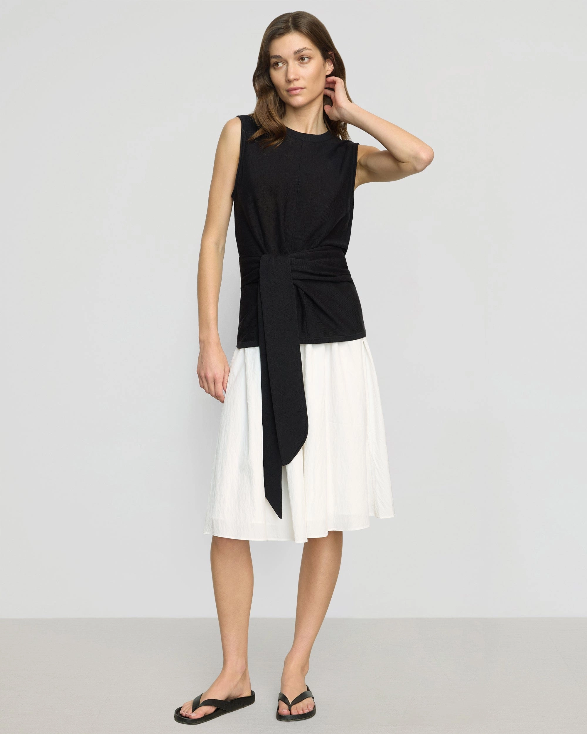 Rois Tie-Front Linen-Cotton Top Non Chafing Side Seams Double Layered Fabric