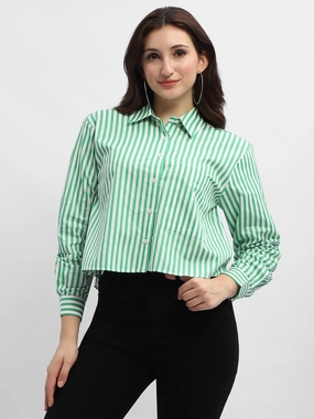 Madame Striped Green Regular Shirt Camouflage Style