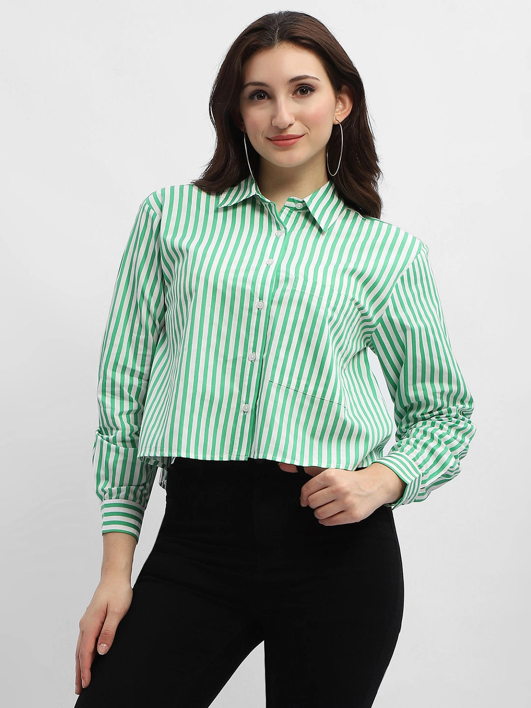 Madame Striped Green Regular Shirt Camouflage Style