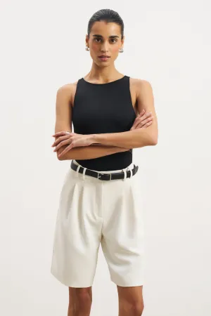 Boat Neck Tank Top - Black PlacketDetail
