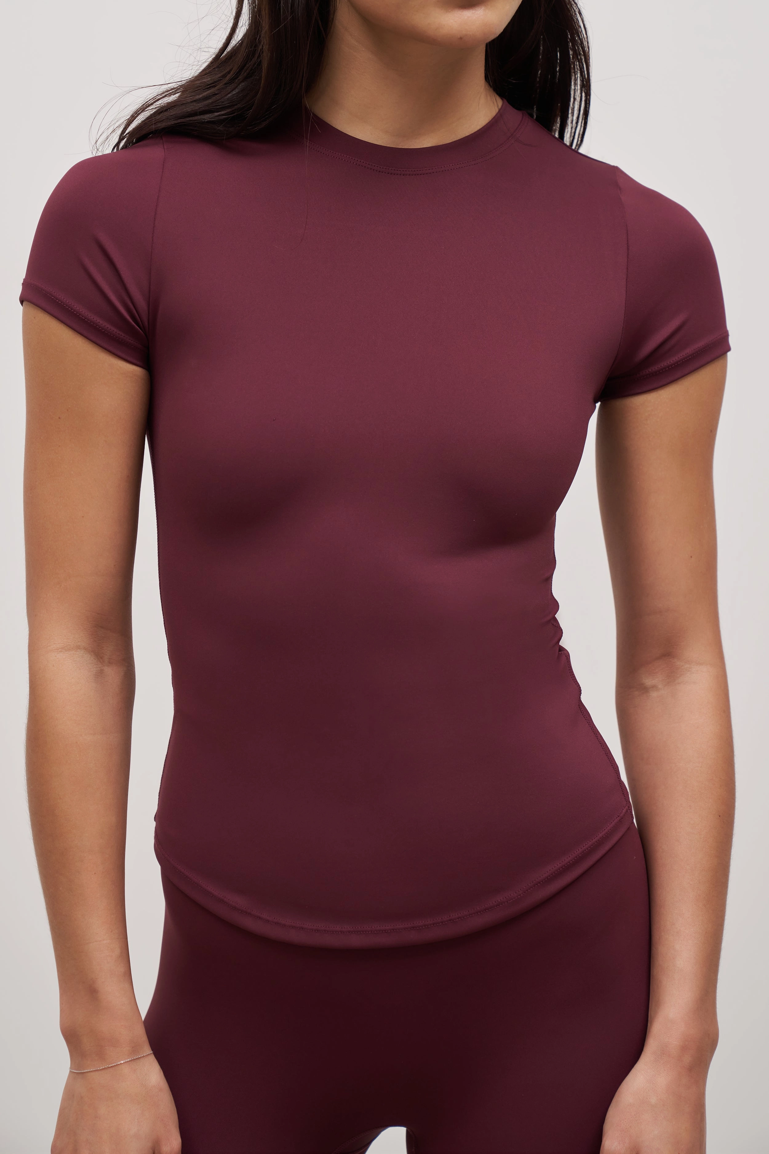 Base Sculpting T Shirt - Merlot Fade Resistant Coating Bound Seam Finish