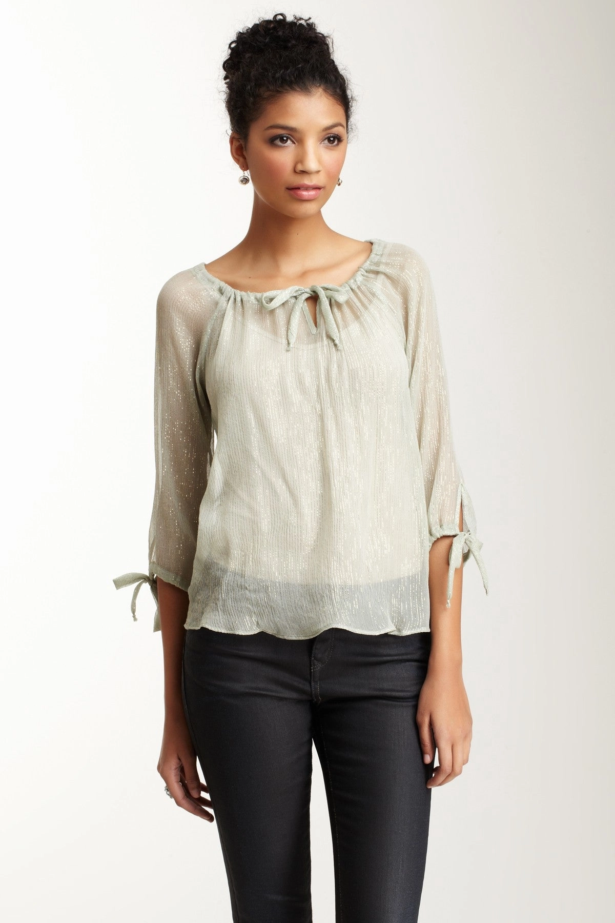 Silk Lurex Tunic Top - Seafoam NonRestrictive