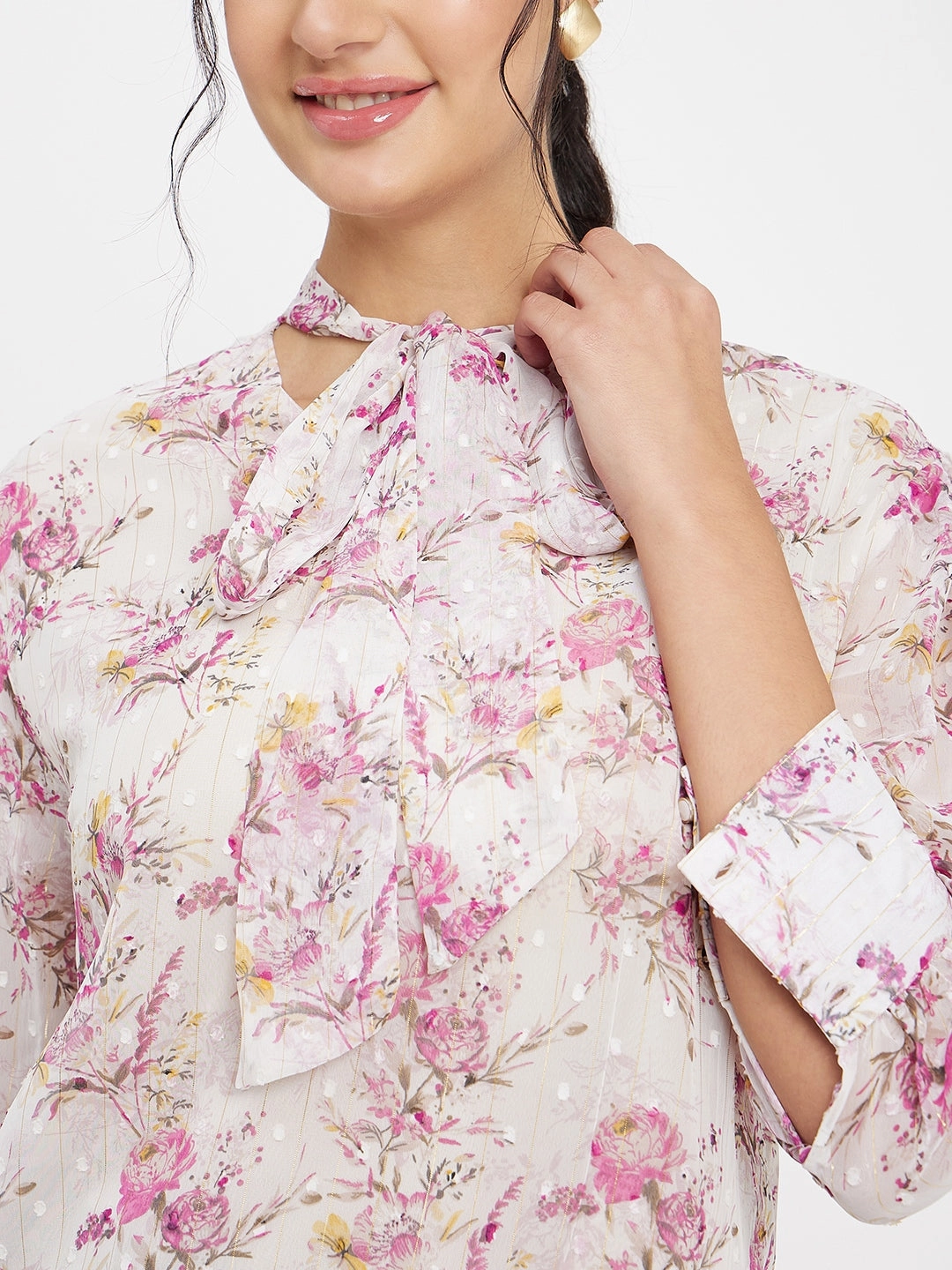Madame Floral White Shirt Comfortable Layer Flattering Drape