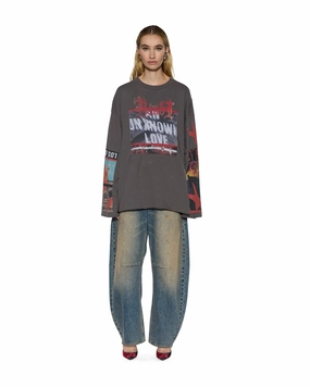 Hot Weather Convertible Neckline ALTAR LS BOYFRIEND TEE CHARCOAL