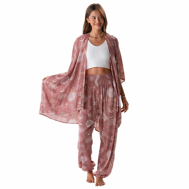 Dusty Rose Lotus Moon Lounge Set Chilly Weather Comfort breathable panels