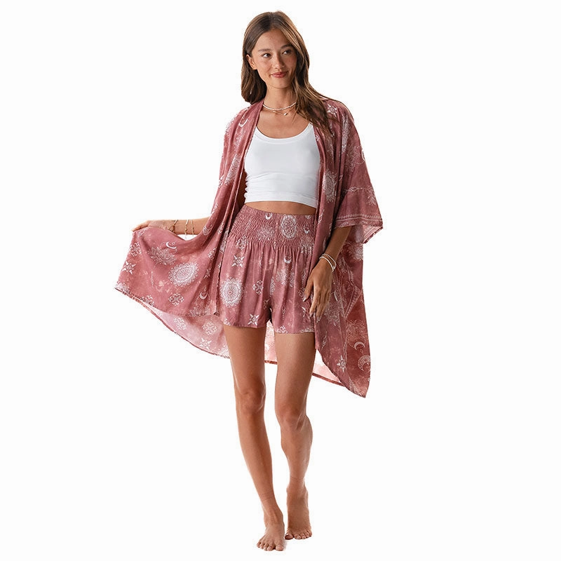 Dusty Rose Lotus Moon Shorts Lounge Set Comfy Shape Comfort Waist