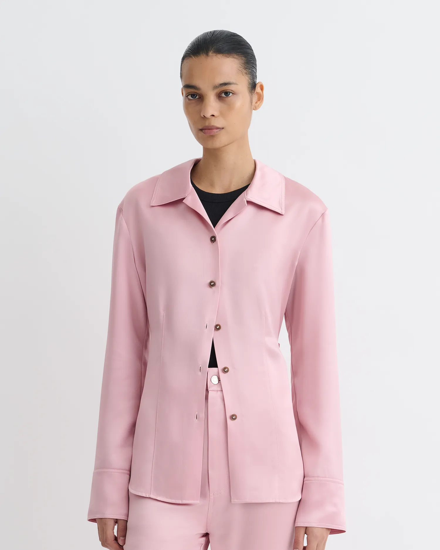 Nathalie - Slip Satin Shirt - Pink Linen blend