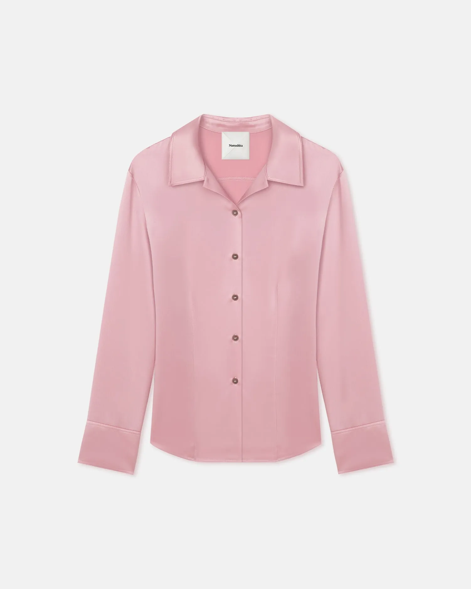 Eye-catching Design Stretchable Waist Nathalie - Slip Satin Shirt - Pink