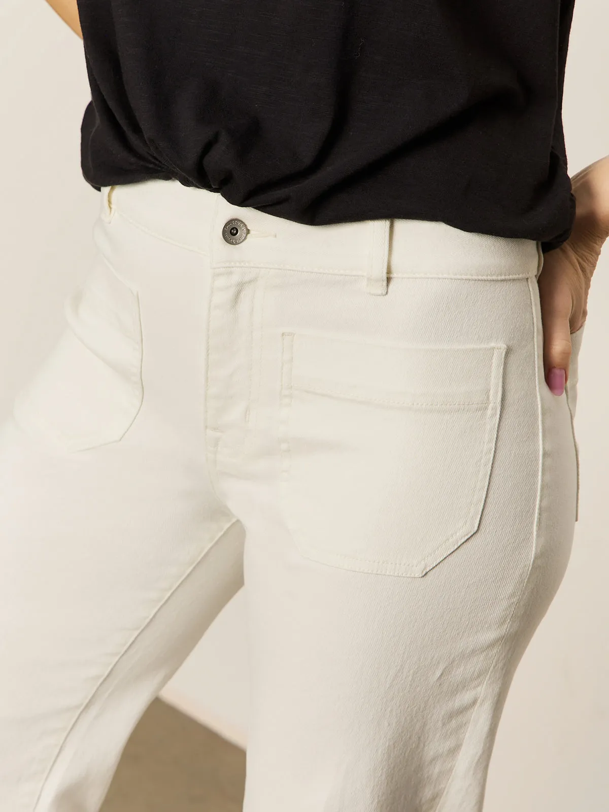 Water Repellent Coating Cool Comfort Marine Full Length Semi High Rise Jeans Bleached White