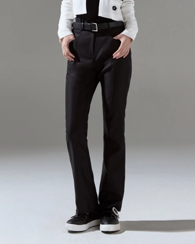 Flex Foam Inserts Elasticized Cuffs Fair Liar High waist Ribbon bootcut pants - Black