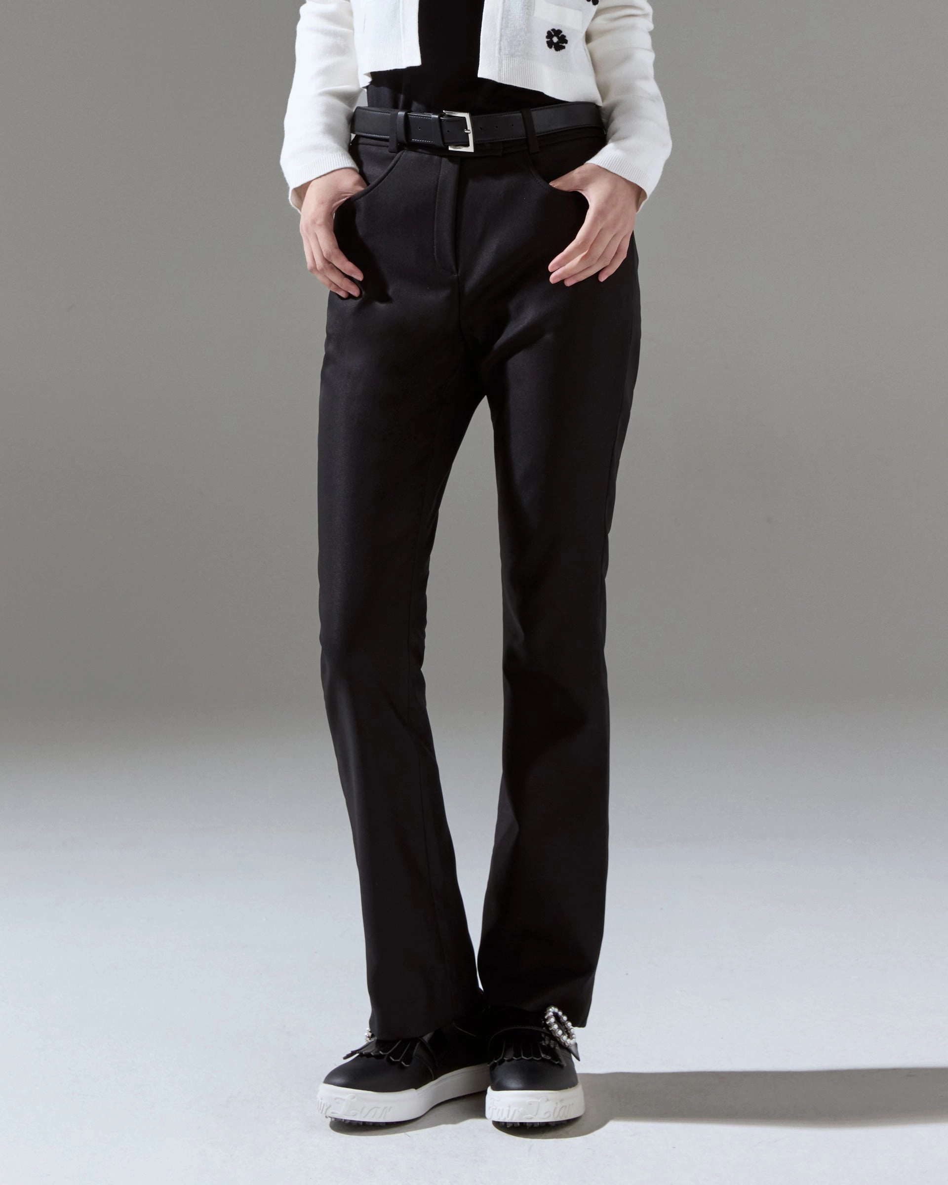 Fair Liar High waist Ribbon bootcut pants - Black Essential Comfort Wear