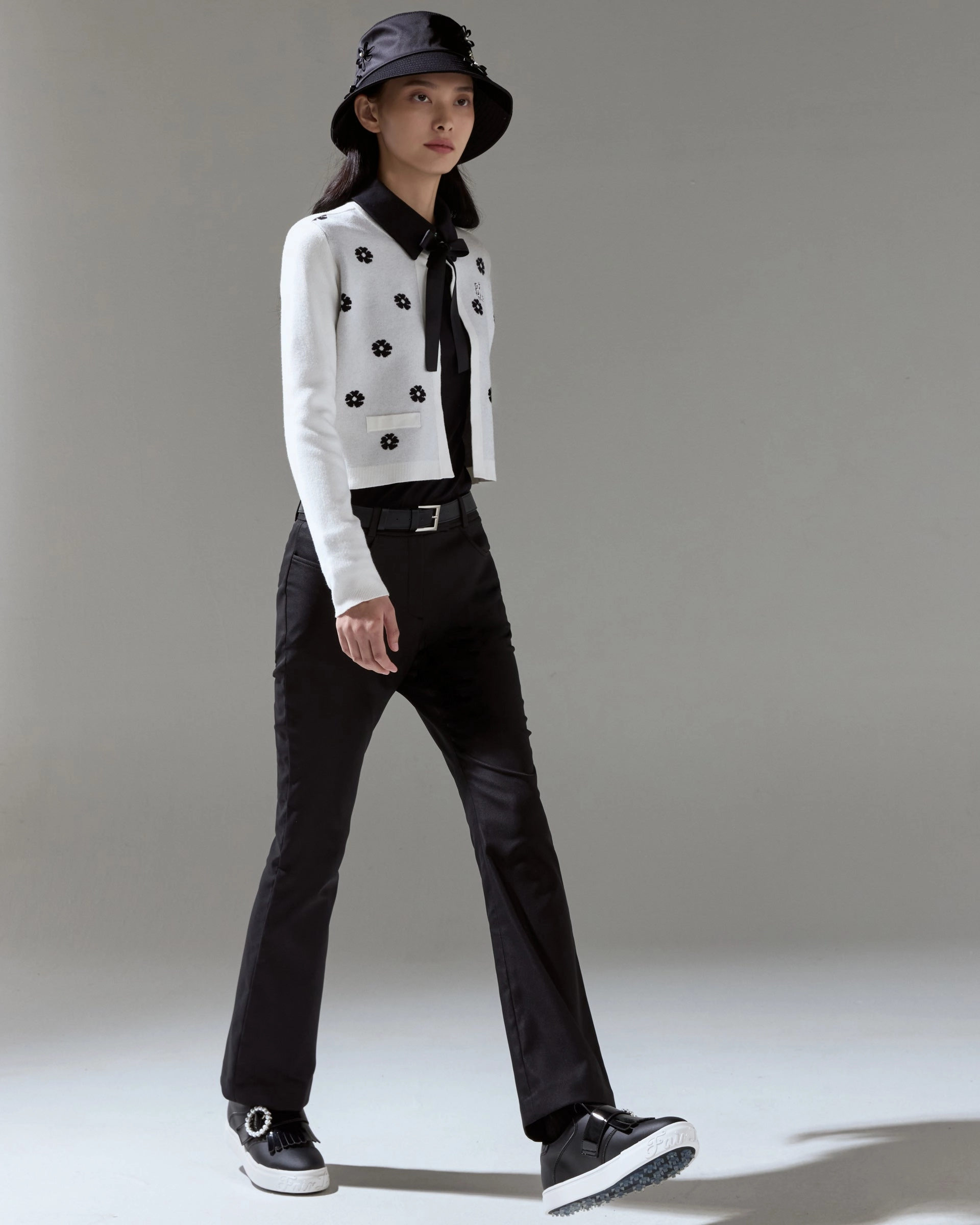 Flexible shape Fair Liar High waist Ribbon bootcut pants - Black