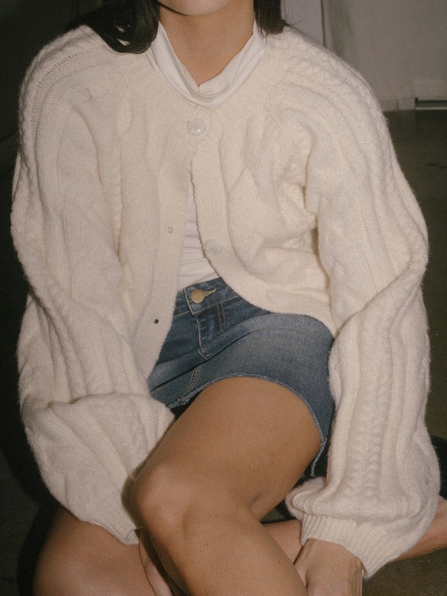 Candace Cable Knit Cardigan Cozy Layer Flexible Seam Structure