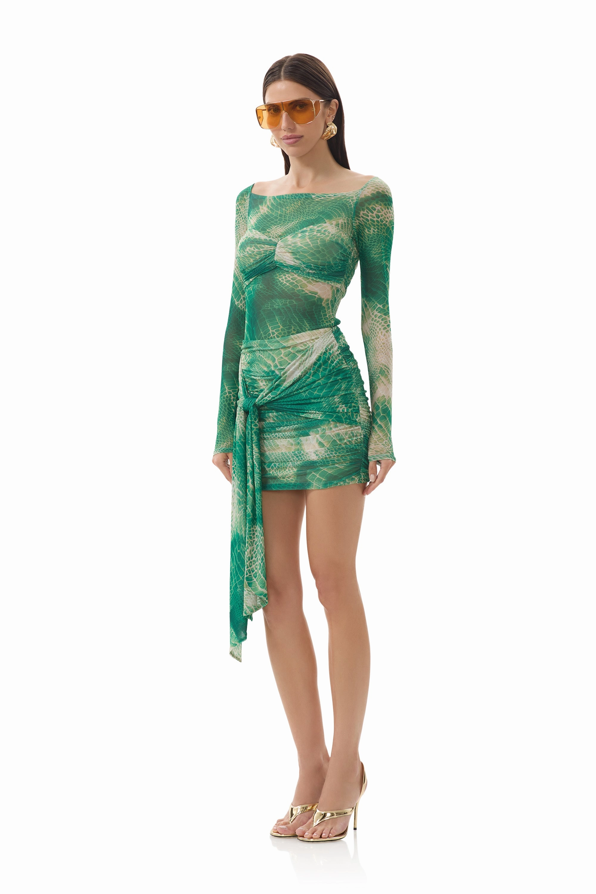 Eagan Top - Green Snake Ribbed Neckline Elegant Cardigan