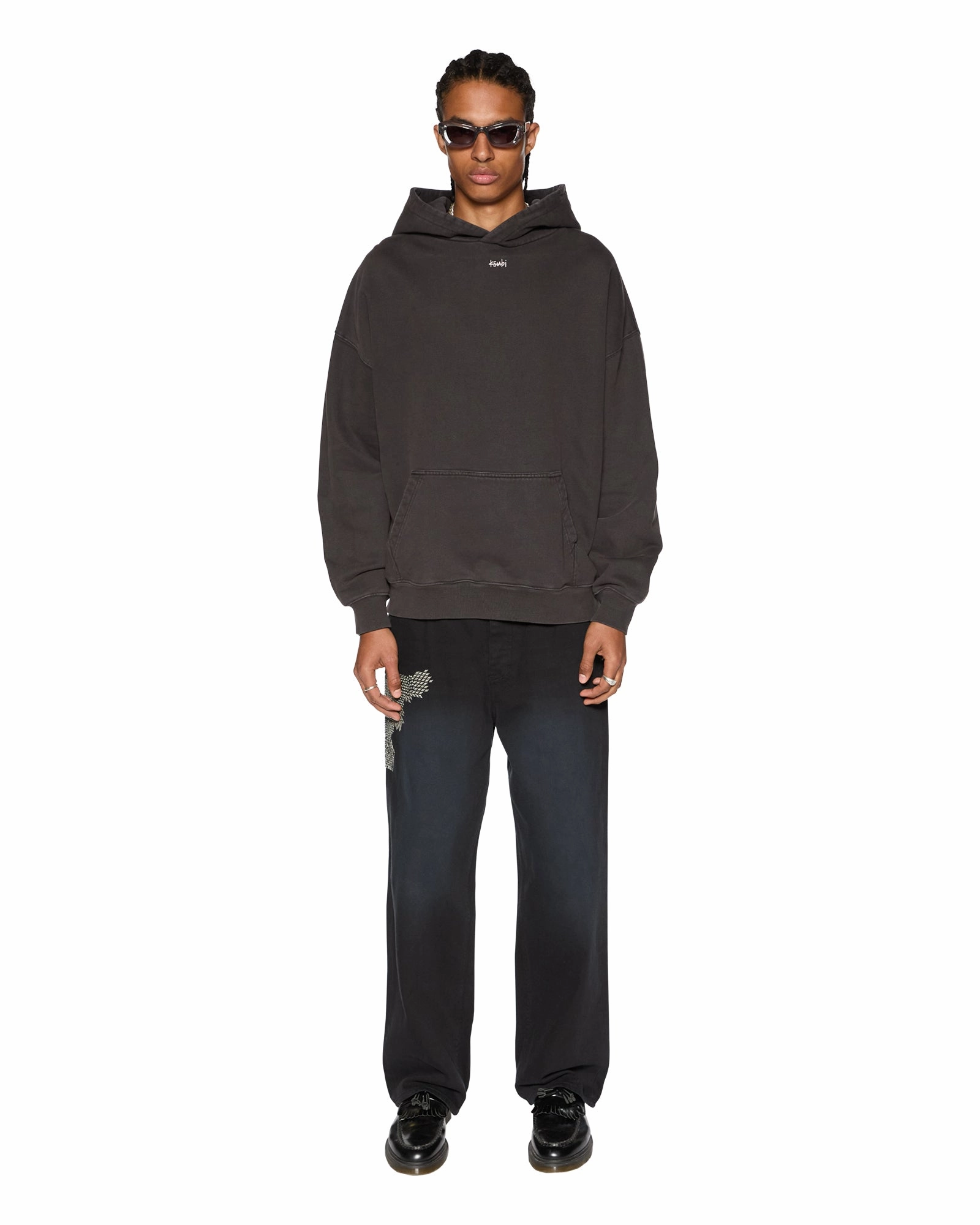 EAGLE EKCESS HOODIE FADED BLACK Ribbed Collar Style Printed top