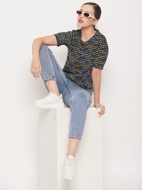 Leather combination Madame Regular Fit Round Neck Printed T-shirt
